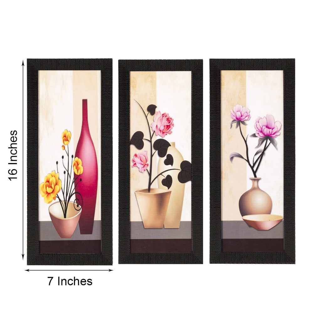 Set Of 3 Decorative Floral Botanical Pot Satin Matt Texture UV Art Painting Kafalo
