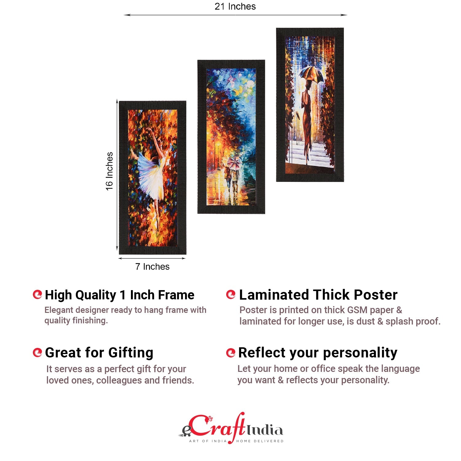 Set Of 3 Couple Love Moments Satin Matt Texture UV Art Painting Kafalo