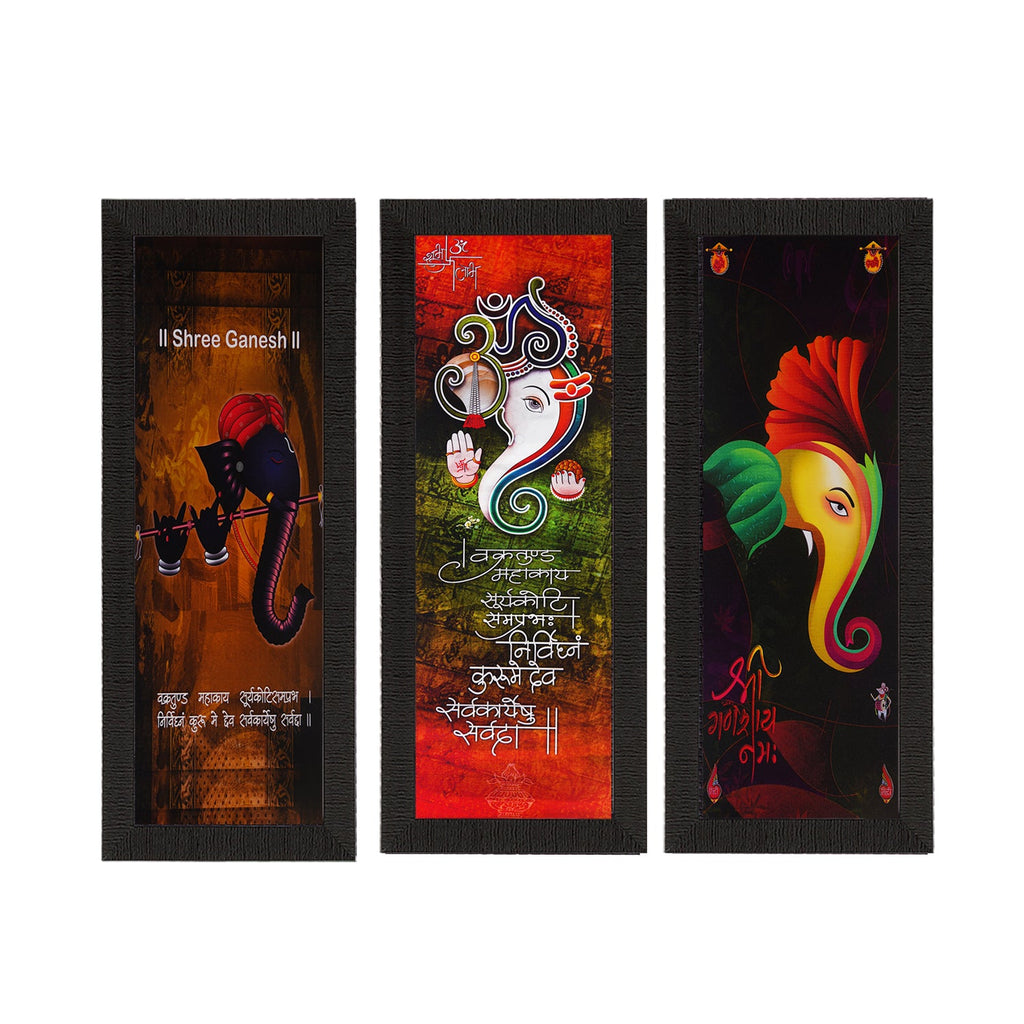 Set Of 3 Lord Ganesha Satin Matt Texture UV Art Painting Kafalo