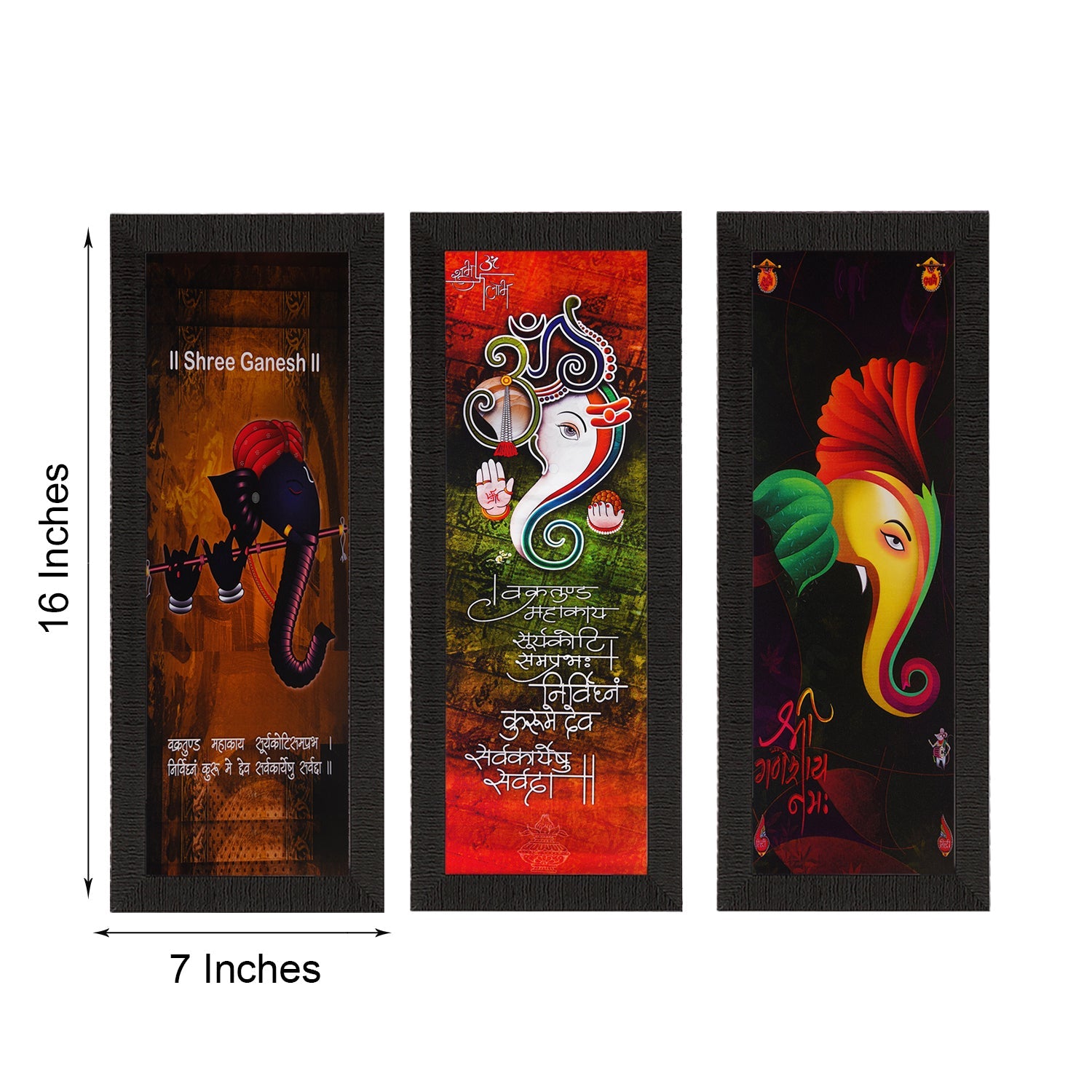 Set Of 3 Lord Ganesha Satin Matt Texture UV Art Painting Kafalo
