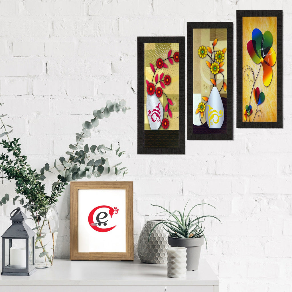 Set Of 3 Decorative Floral Botanical Pot Satin Matt Texture UV Art Painting Kafalo