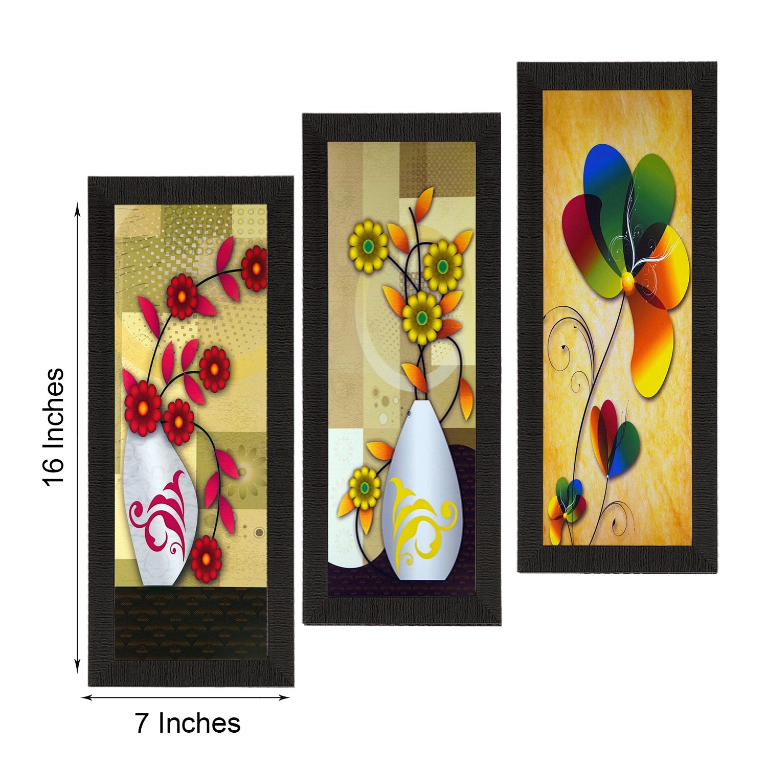 Set Of 3 Decorative Floral Botanical Pot Satin Matt Texture UV Art Painting Kafalo