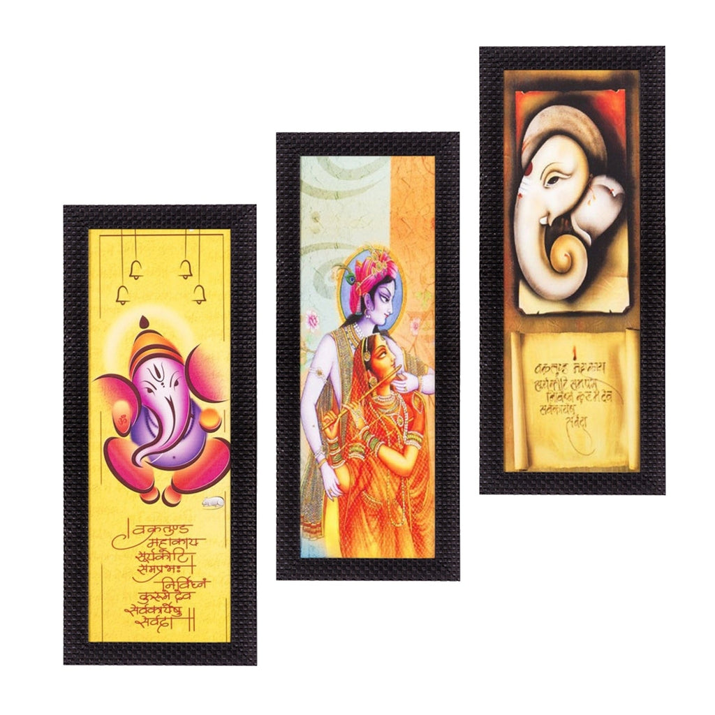 Set Of 3 Radha Krishna, Ganesha, Buddha Satin Matt Texture UV Art Painting Kafalo