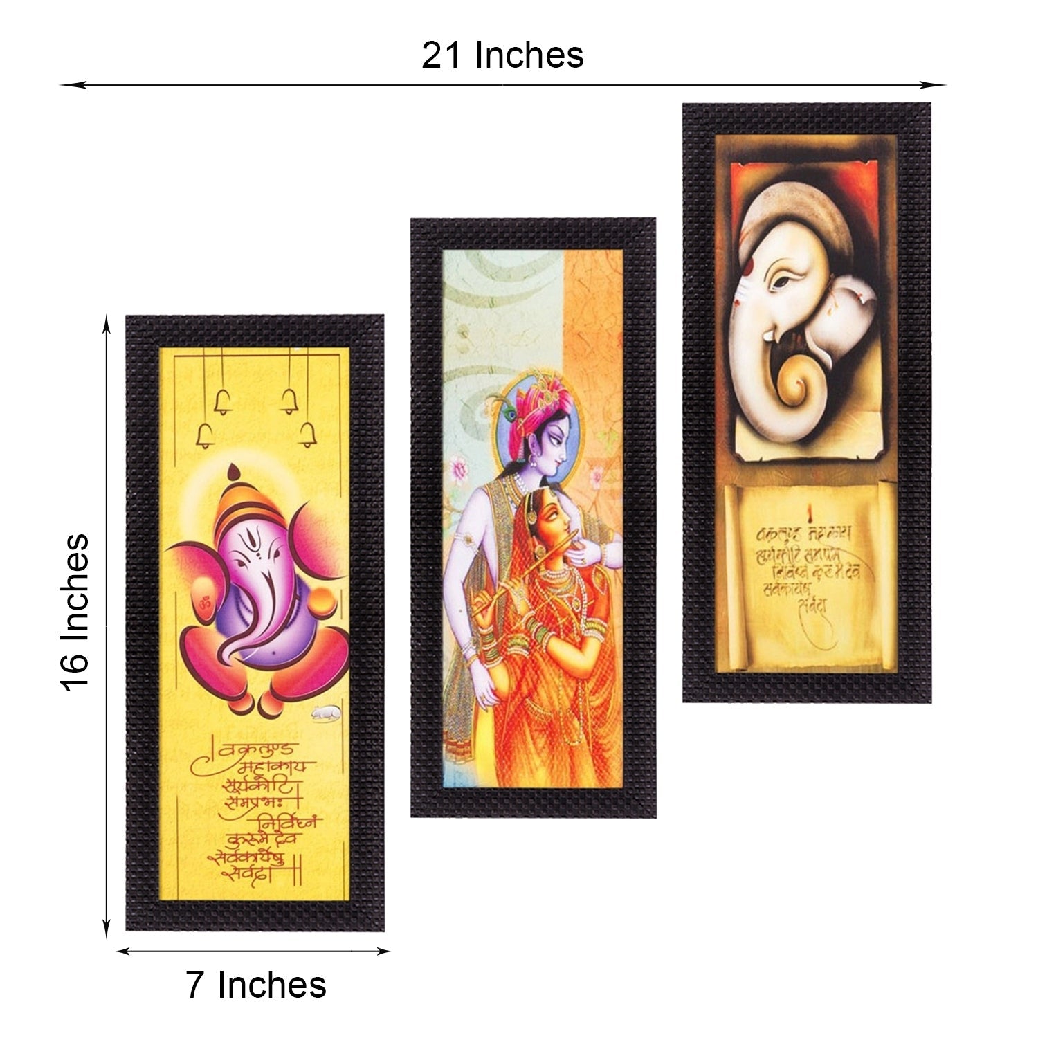 Set Of 3 Radha Krishna, Ganesha, Buddha Satin Matt Texture UV Art Painting Kafalo