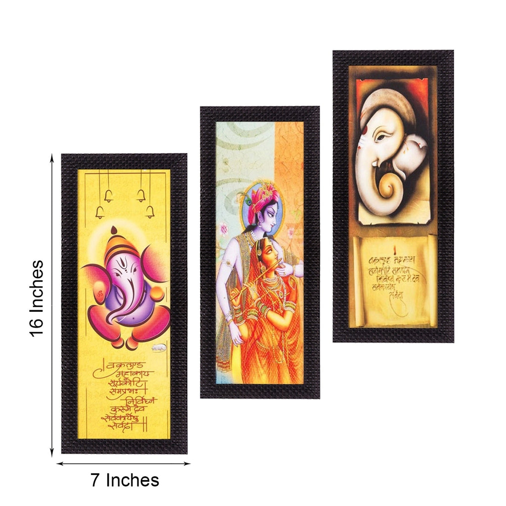 Set Of 3 Radha Krishna, Ganesha, Buddha Satin Matt Texture UV Art Painting Kafalo