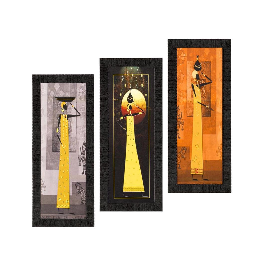 Set of 3 Tribal Lady Satin Matt Texture UV Art Painting Kafalo