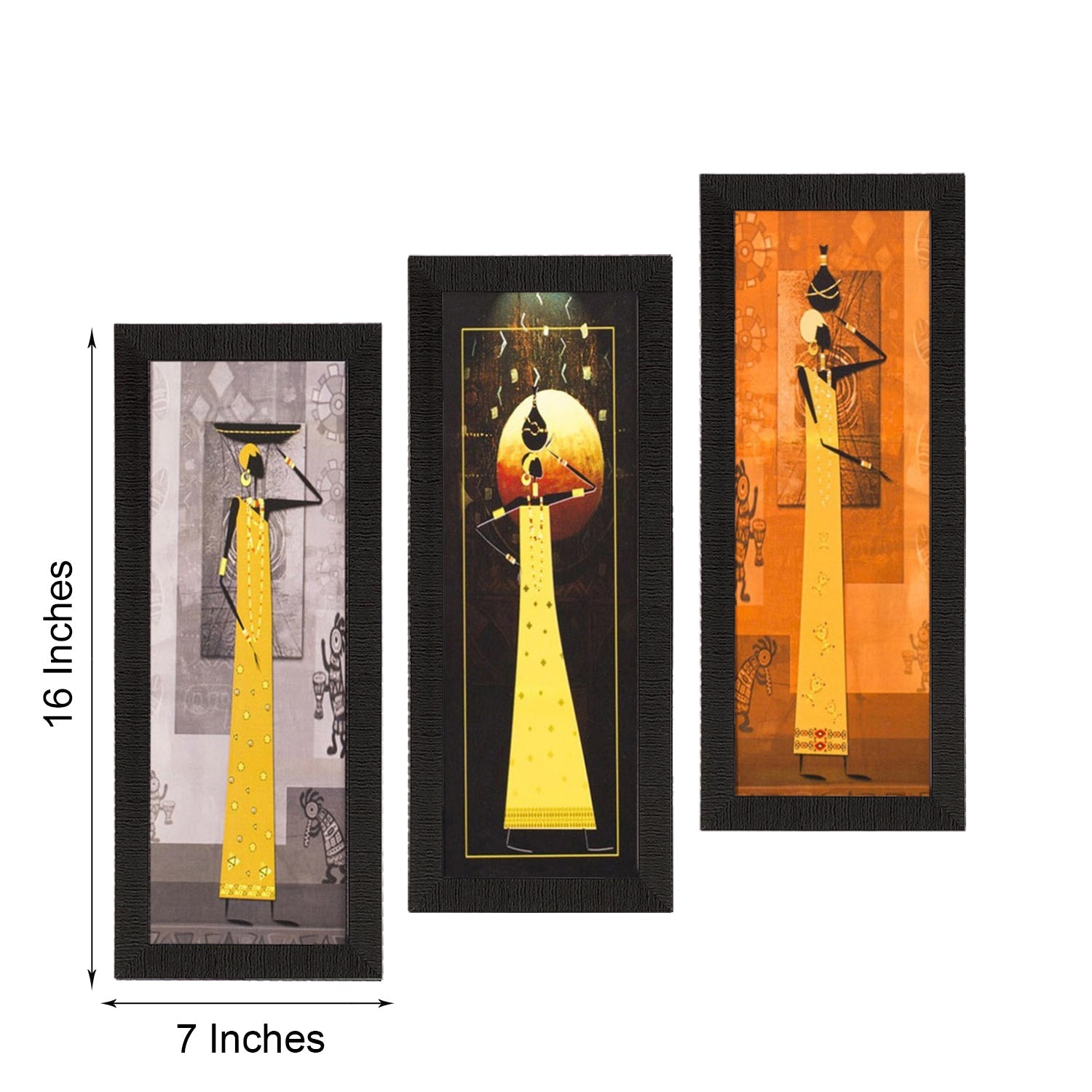 Set of 3 Tribal Lady Satin Matt Texture UV Art Painting Kafalo