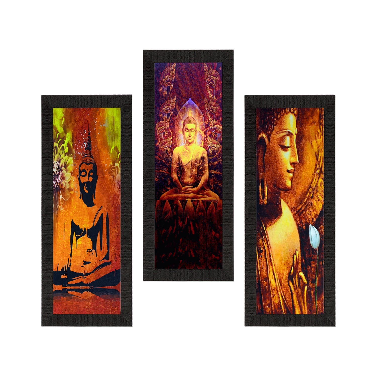 Set Of 3 Lord Buddha Satin Matt Texture UV Art Painting Kafalo
