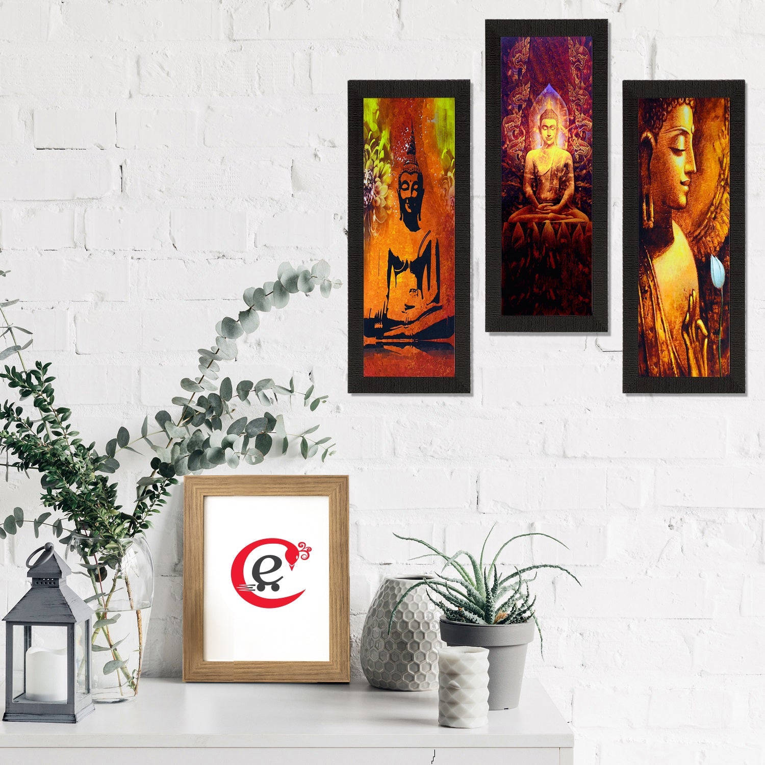 Set Of 3 Lord Buddha Satin Matt Texture UV Art Painting Kafalo