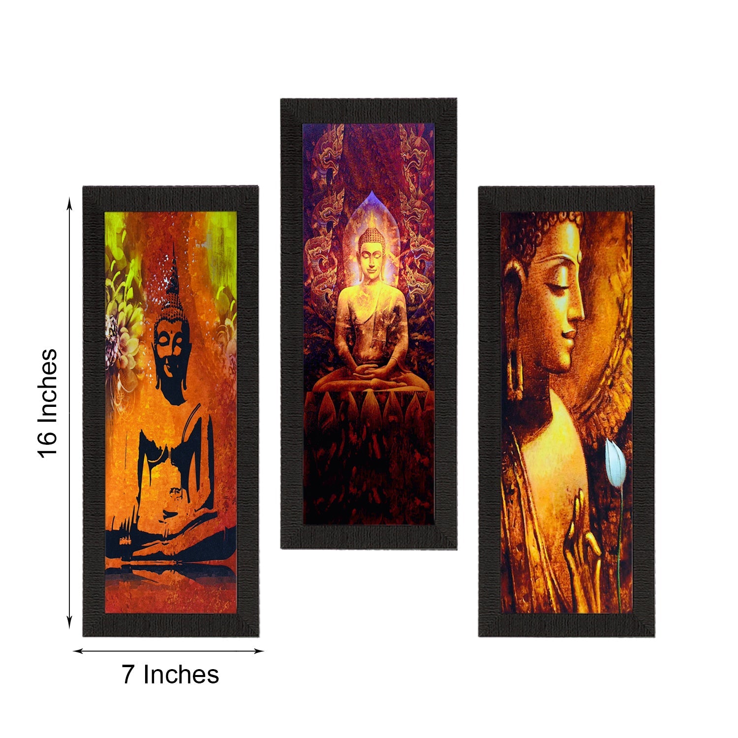 Set Of 3 Lord Buddha Satin Matt Texture UV Art Painting Kafalo