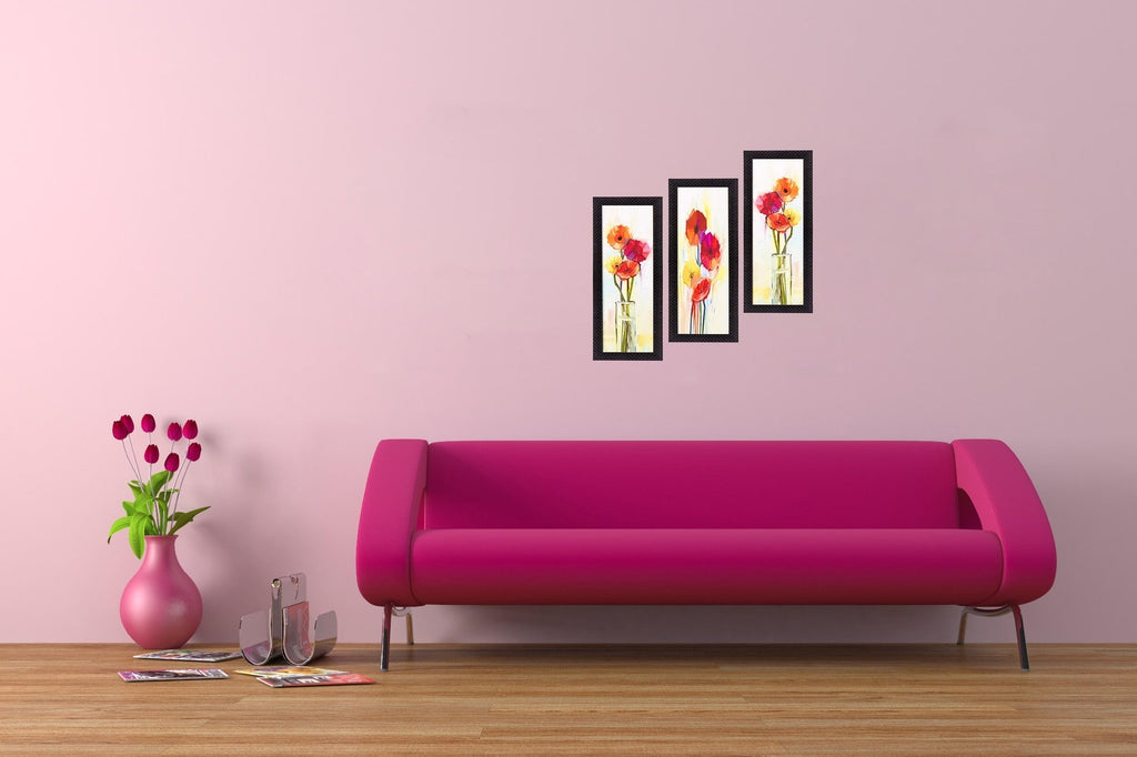 Set Of 3 Decorative Floral Satin Matt Texture UV Art Painting Kafalo