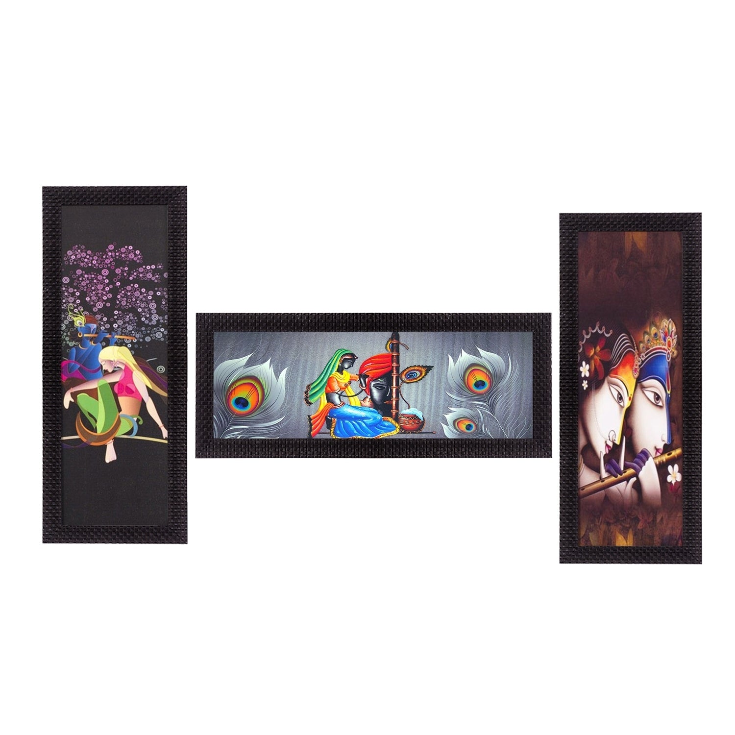 Set Of 3 Radha Krishna Satin Matt Texture UV Art Painting Kafalo
