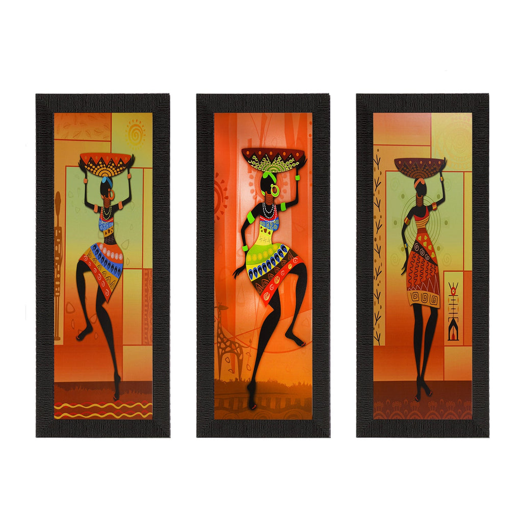 Set Of 3 Tribal Ladies Satin Matt Texture UV Art Painting Kafalo