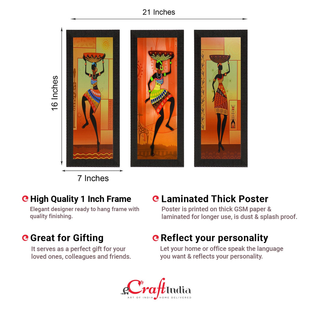 Set Of 3 Tribal Ladies Satin Matt Texture UV Art Painting Kafalo