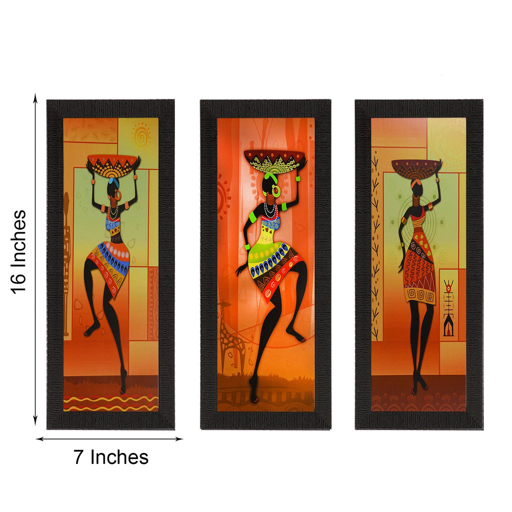 Set Of 3 Tribal Ladies Satin Matt Texture UV Art Painting Kafalo