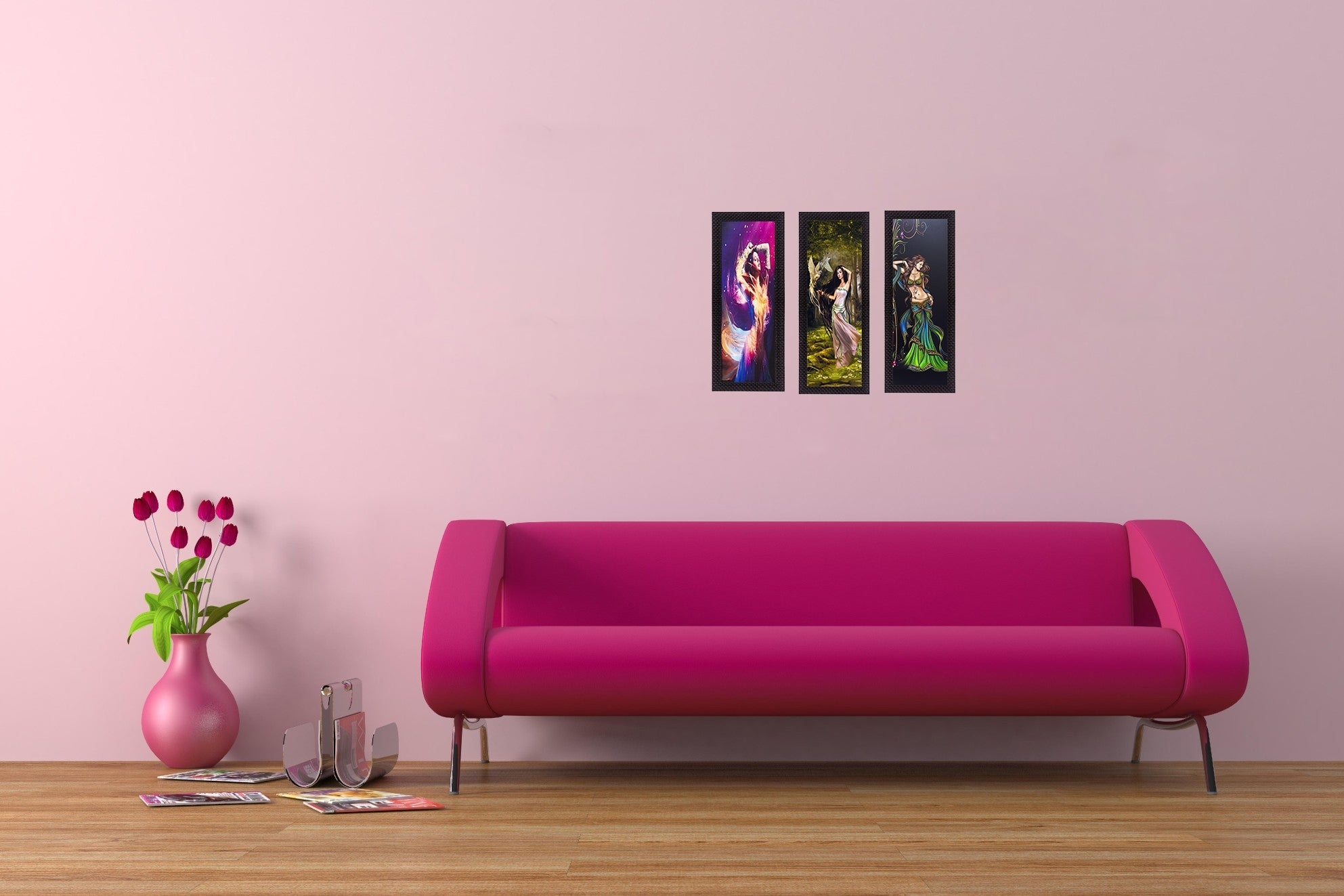 Set Of 3 Dancing Angels Satin Matt Texture UV Art Painting Kafalo