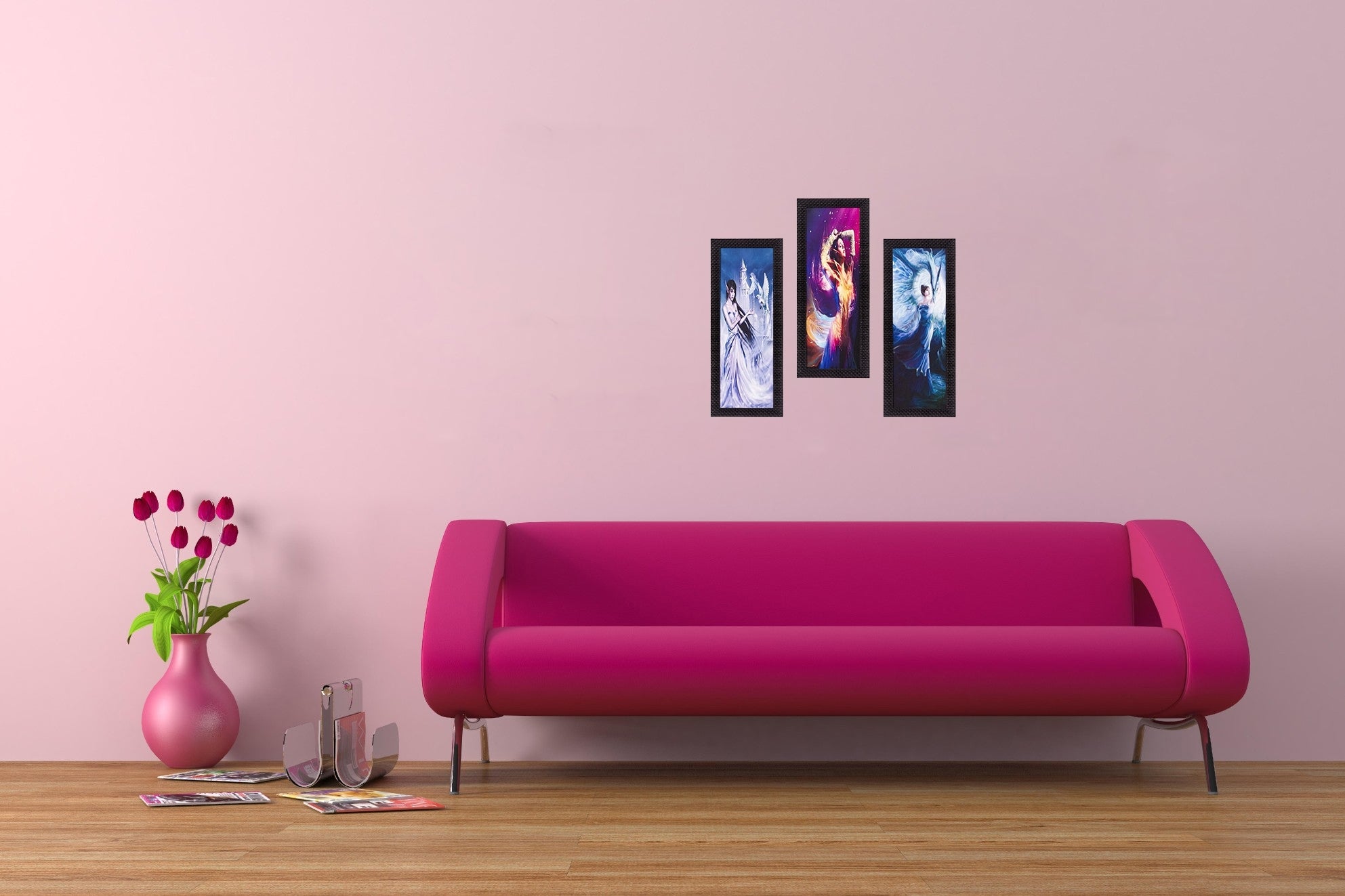 Set Of 3 Dancing Angels Satin Matt Texture UV Art Painting Kafalo