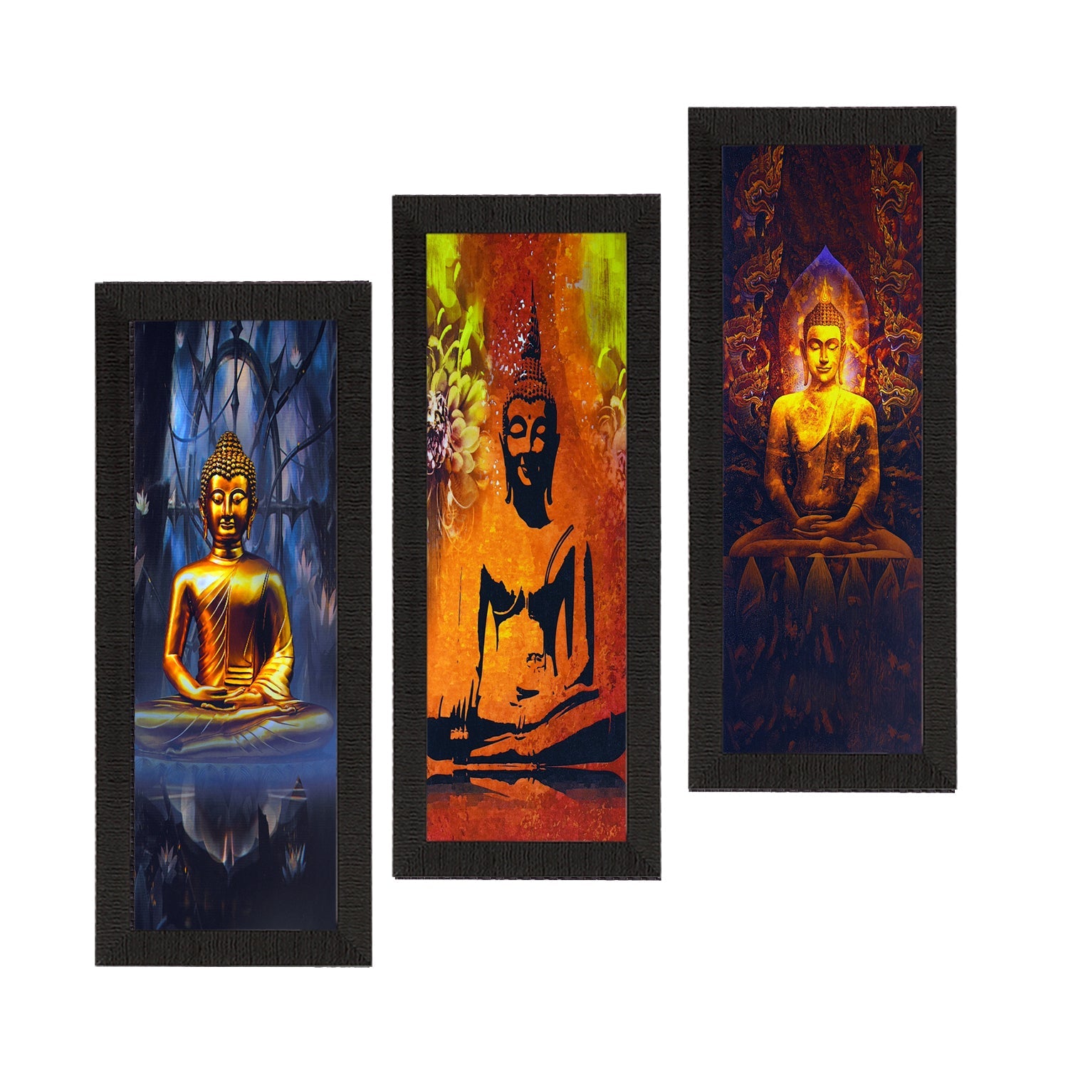 Set Of 3 Meditating Buddha Satin Matt Texture UV Art Painting Kafalo