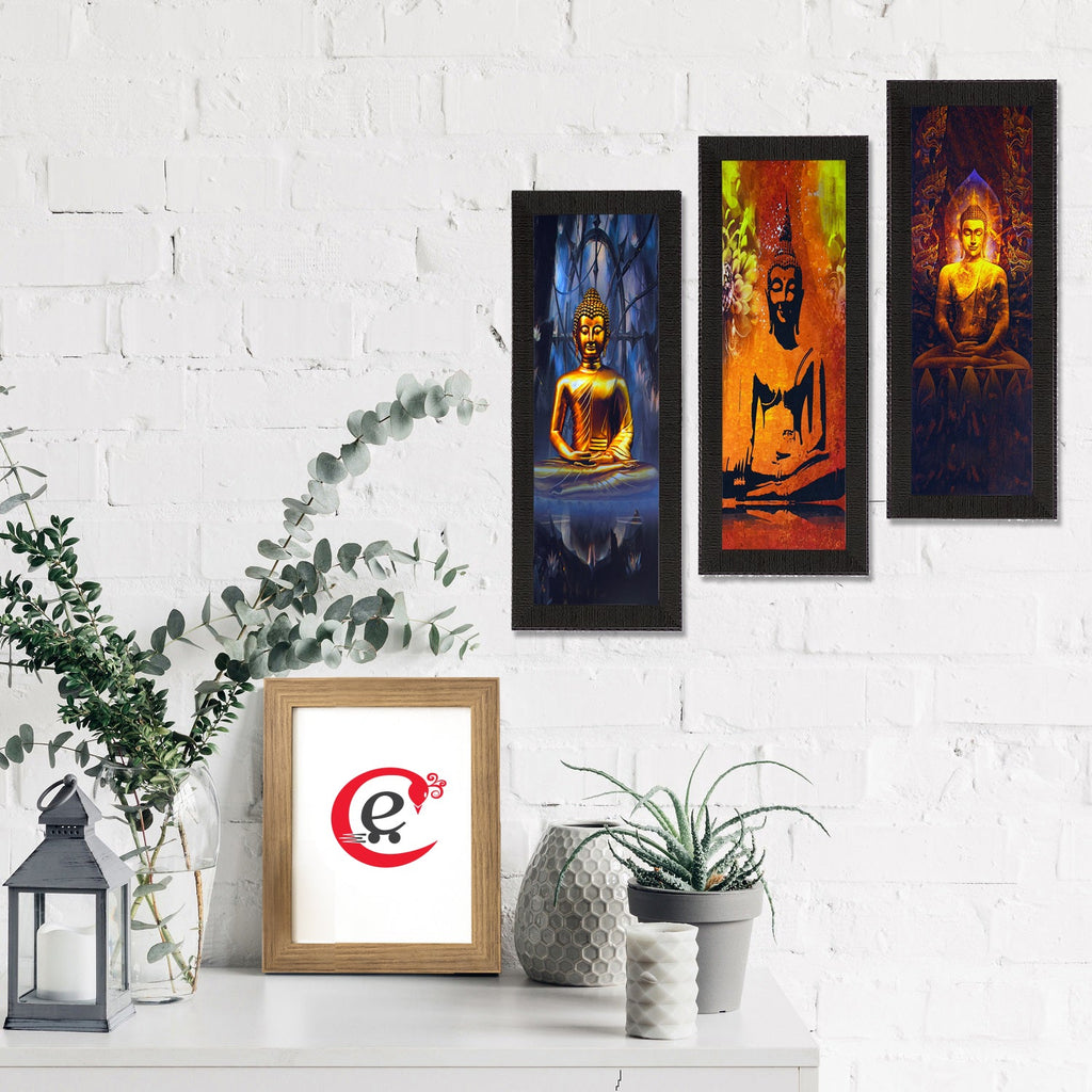 Set Of 3 Meditating Buddha Satin Matt Texture UV Art Painting Kafalo