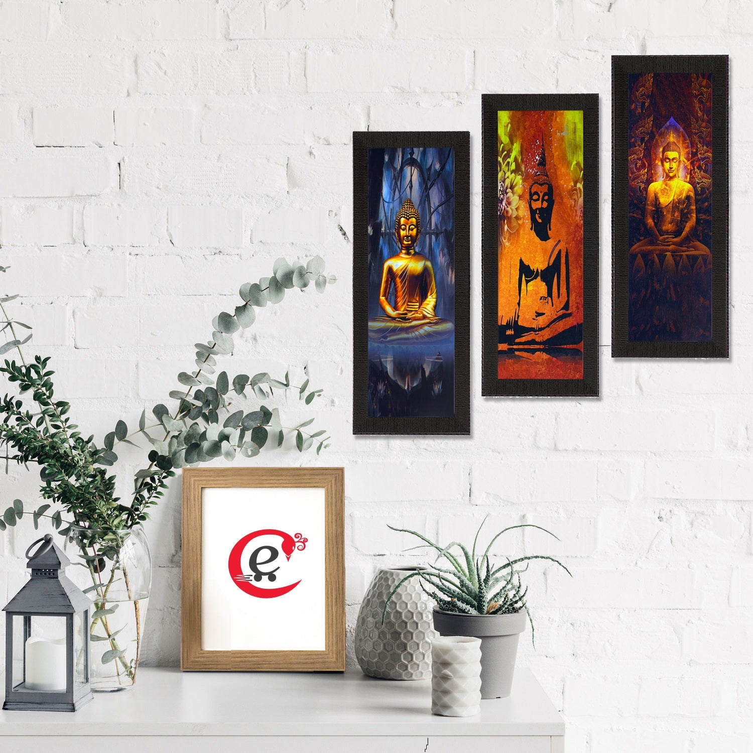 Set Of 3 Meditating Buddha Satin Matt Texture UV Art Painting Kafalo