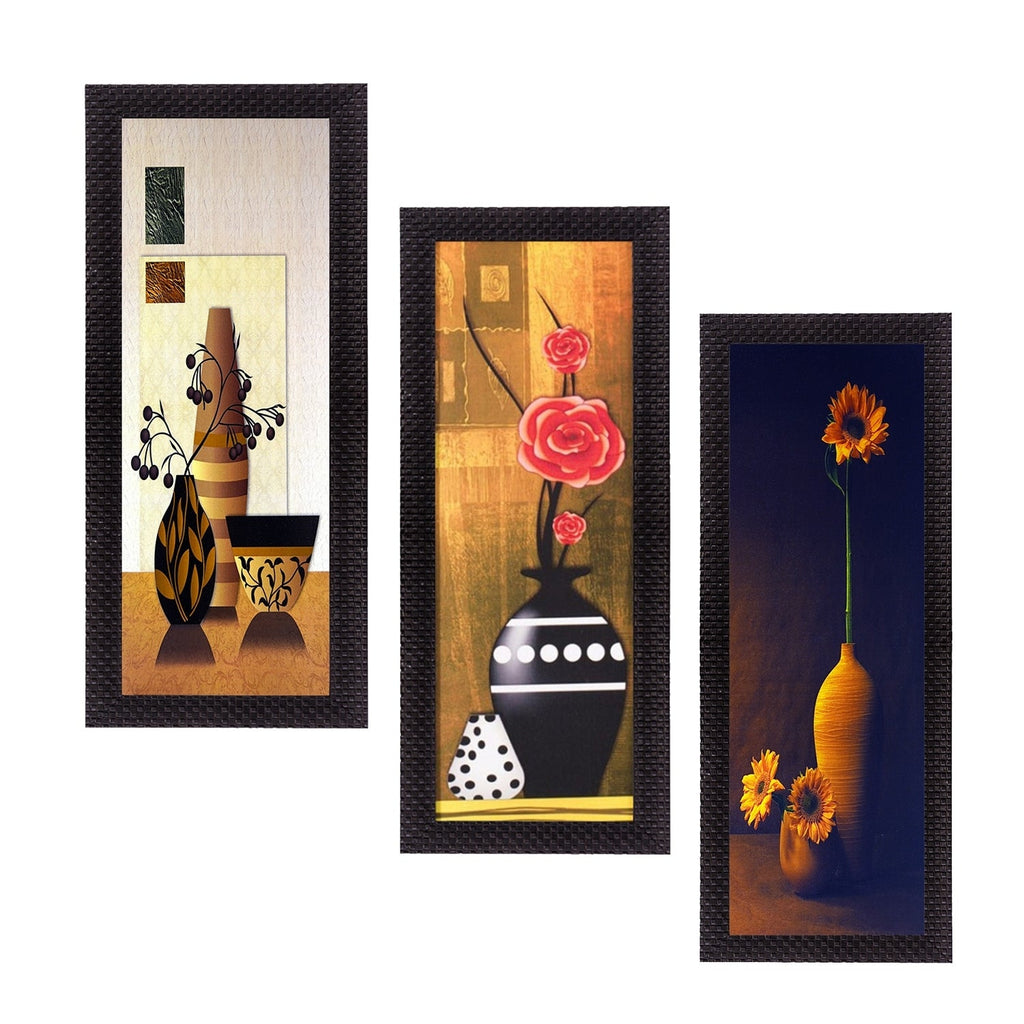 Set Of 3 Decorative Floral Botanical Pot Satin Matt Texture UV Art Painting Kafalo