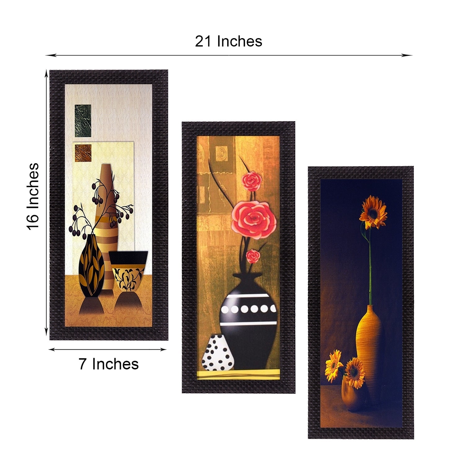 Set Of 3 Decorative Floral Botanical Pot Satin Matt Texture UV Art Painting Kafalo