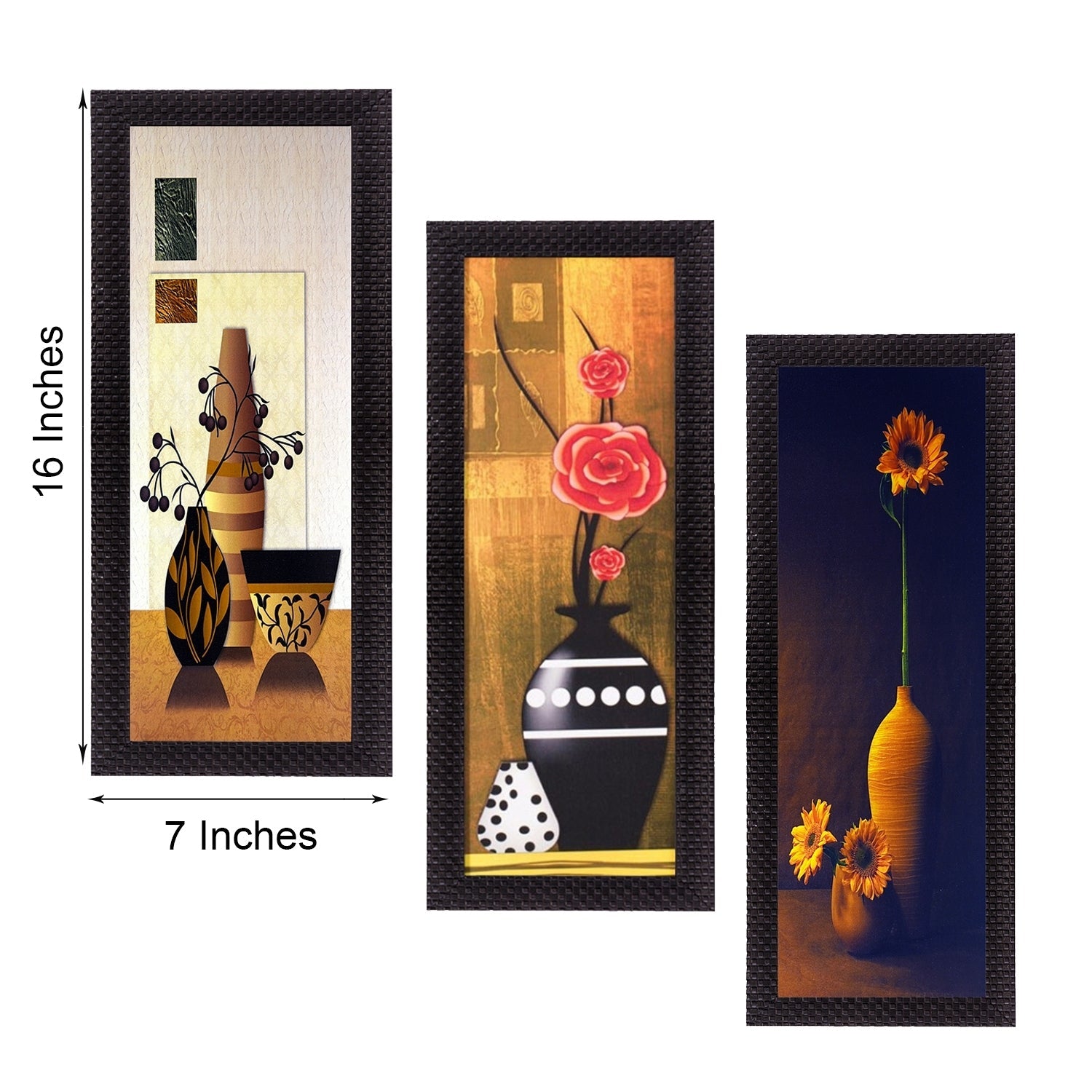 Set Of 3 Decorative Floral Botanical Pot Satin Matt Texture UV Art Painting Kafalo
