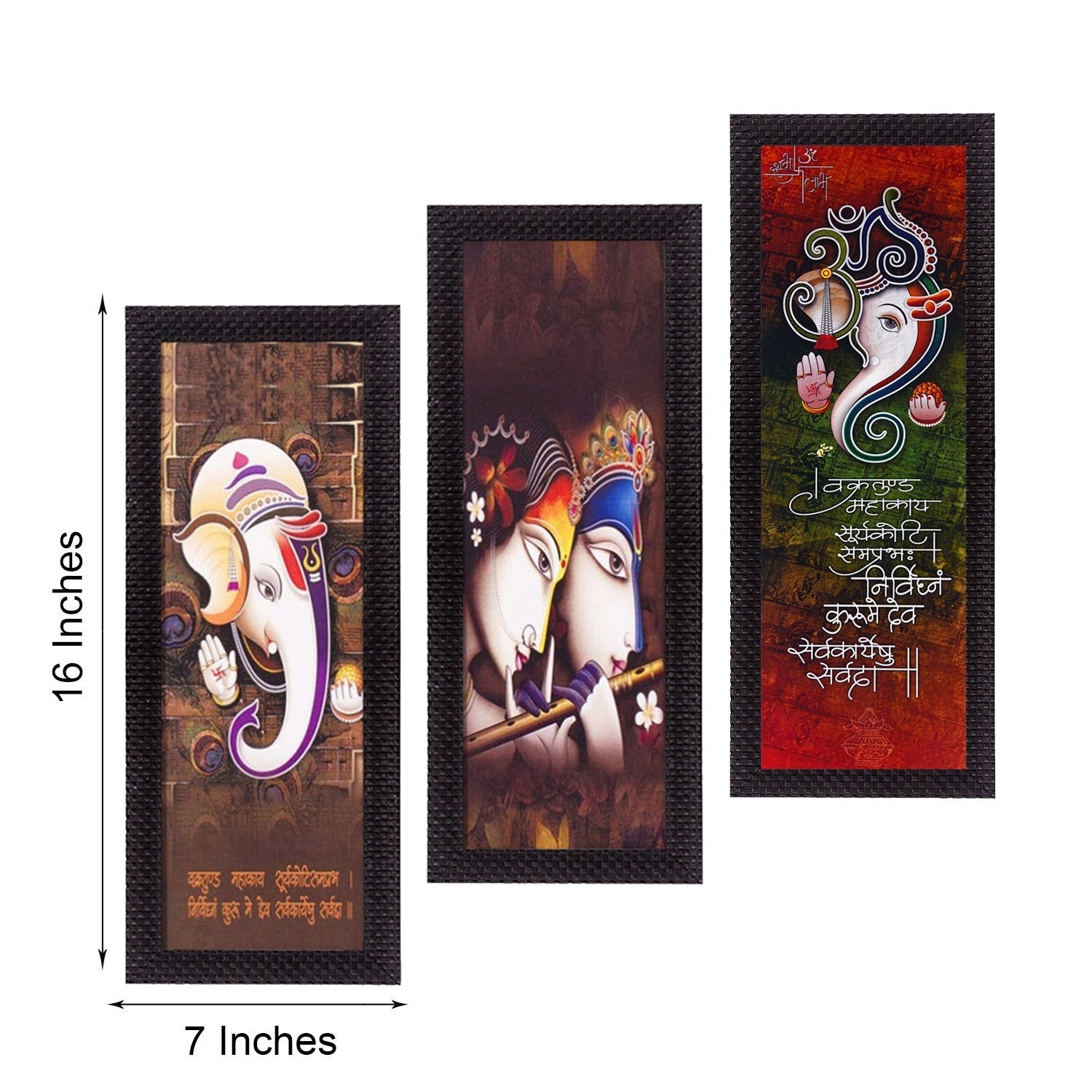 Set Of 3 Radha Krishna & Ganesha Satin Matt Texture UV Art Painting Kafalo
