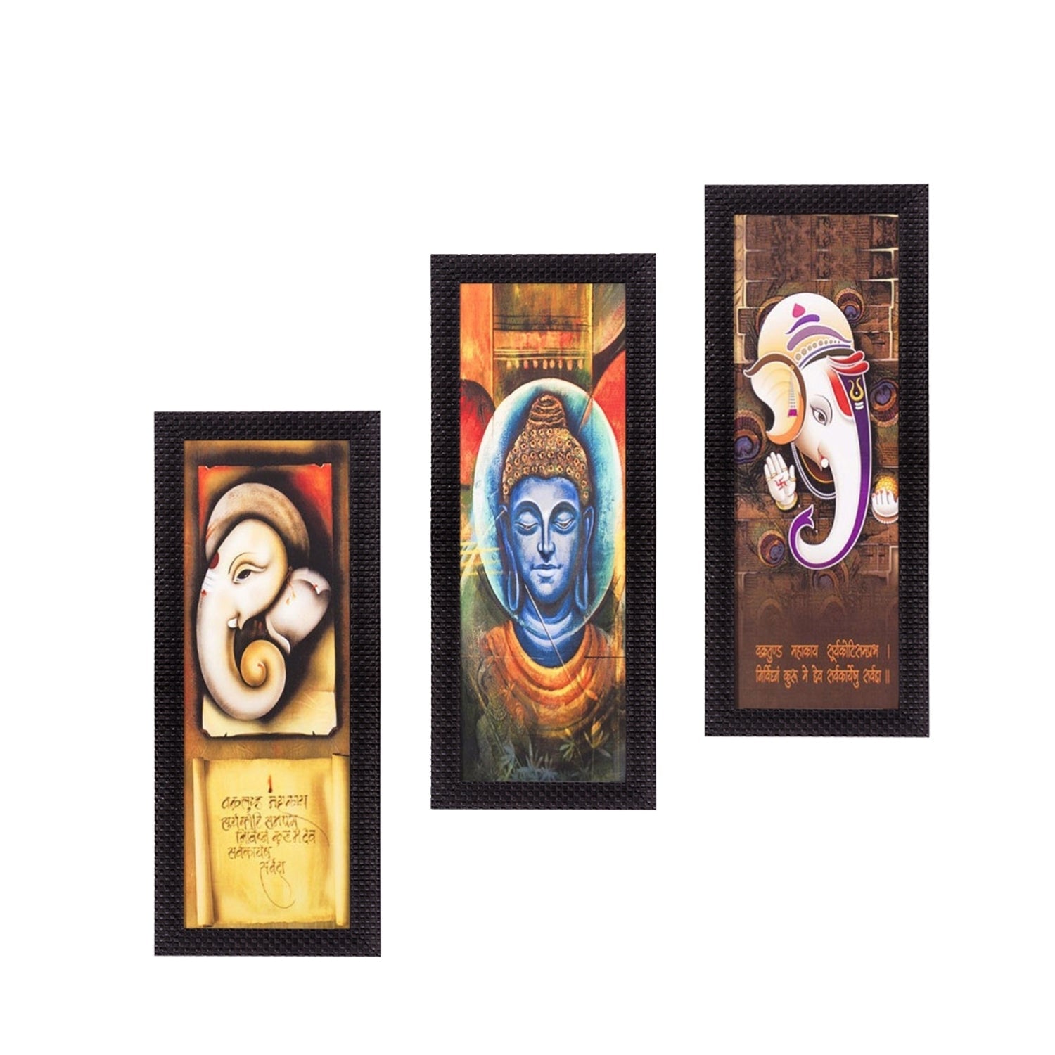 Set Of 3 Ganesha & Buddha Satin Matt Texture UV Art Painting Kafalo
