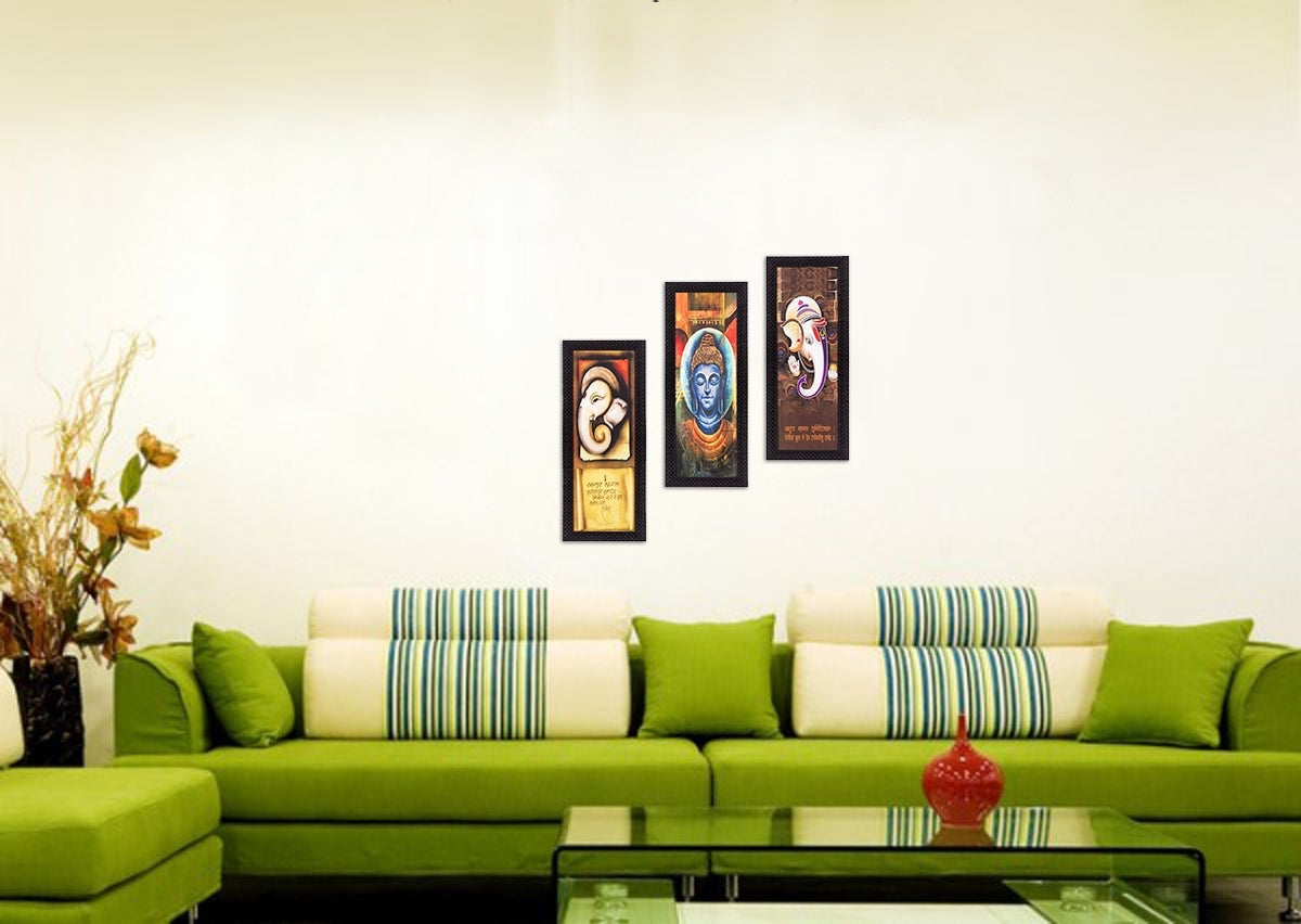 Set Of 3 Ganesha & Buddha Satin Matt Texture UV Art Painting Kafalo