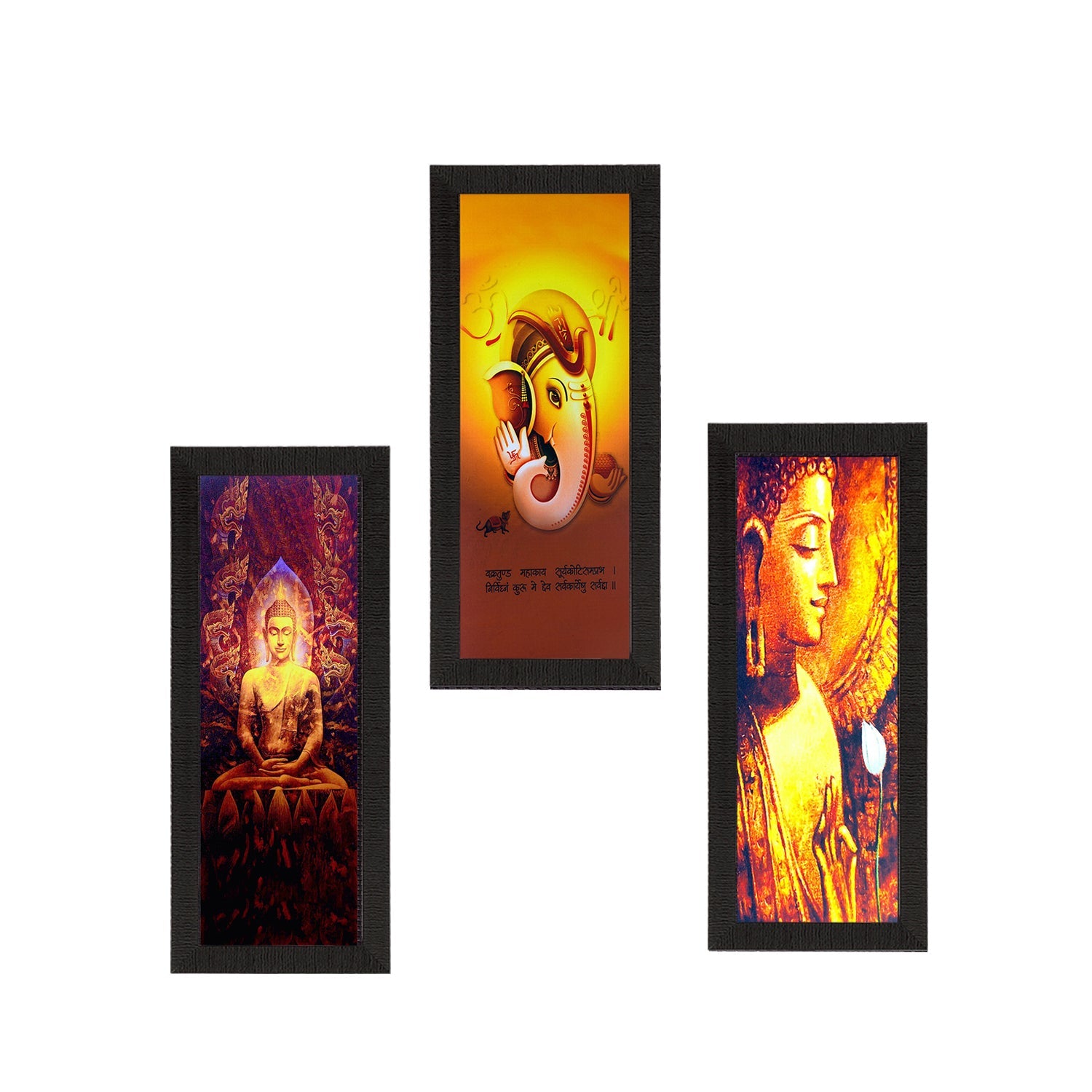 Set Of 3 Buddha And Ganesha Painting Digital Printed Religious Wall Art Kafalo