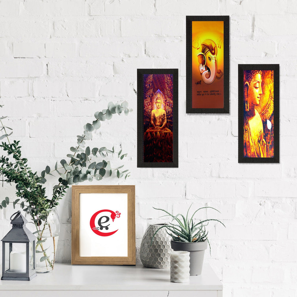 Set Of 3 Buddha And Ganesha Painting Digital Printed Religious Wall Art Kafalo