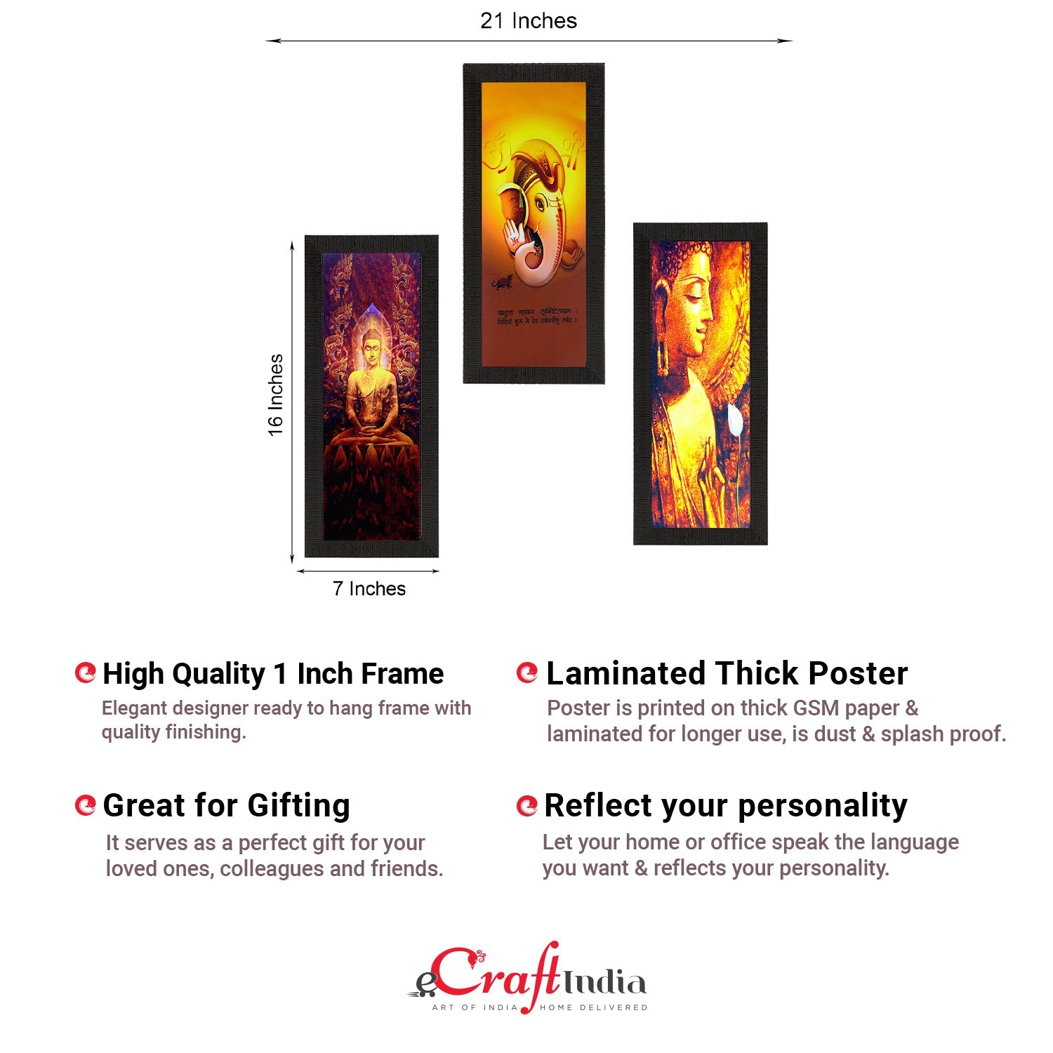 Set Of 3 Buddha And Ganesha Painting Digital Printed Religious Wall Art Kafalo