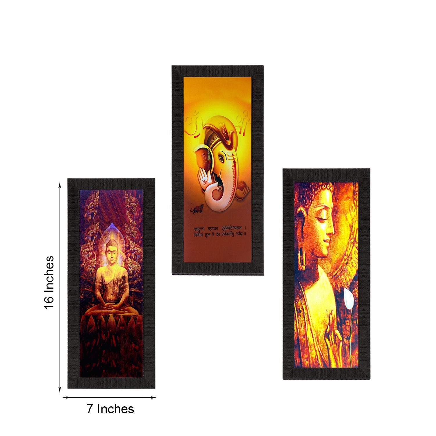 Set Of 3 Buddha And Ganesha Painting Digital Printed Religious Wall Art Kafalo