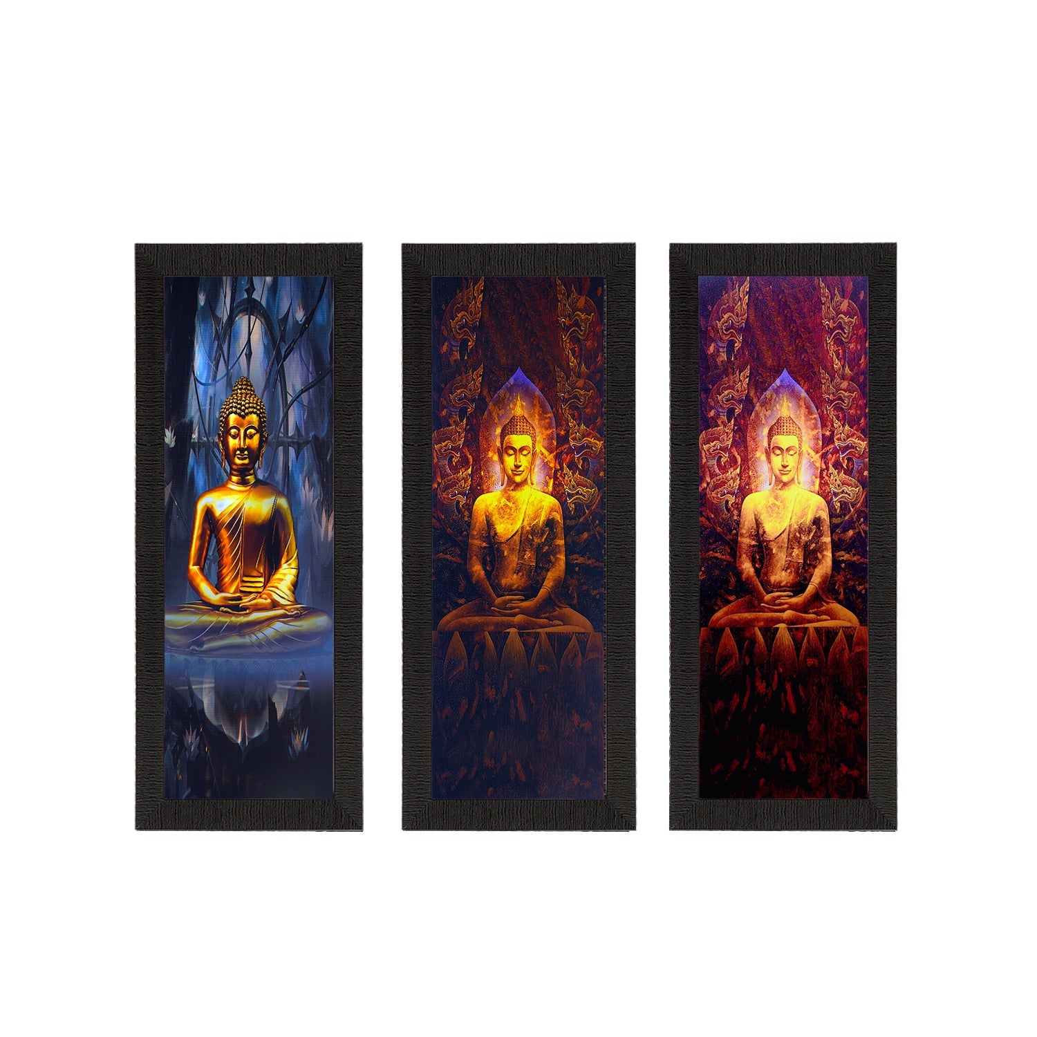 Set Of 3 Lord Buddha Satin Matt Texture UV Art Painting Kafalo