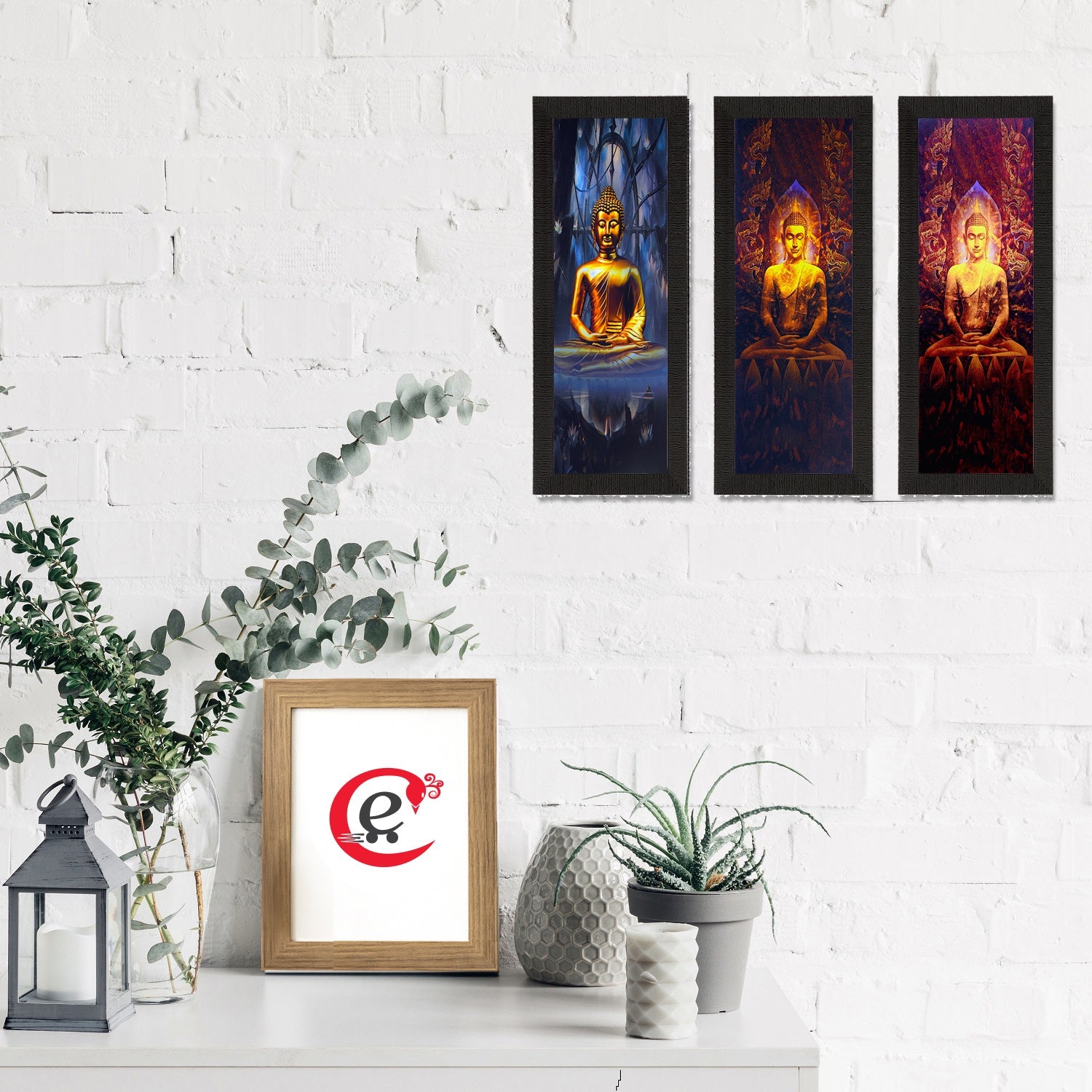 Set Of 3 Lord Buddha Satin Matt Texture UV Art Painting Kafalo