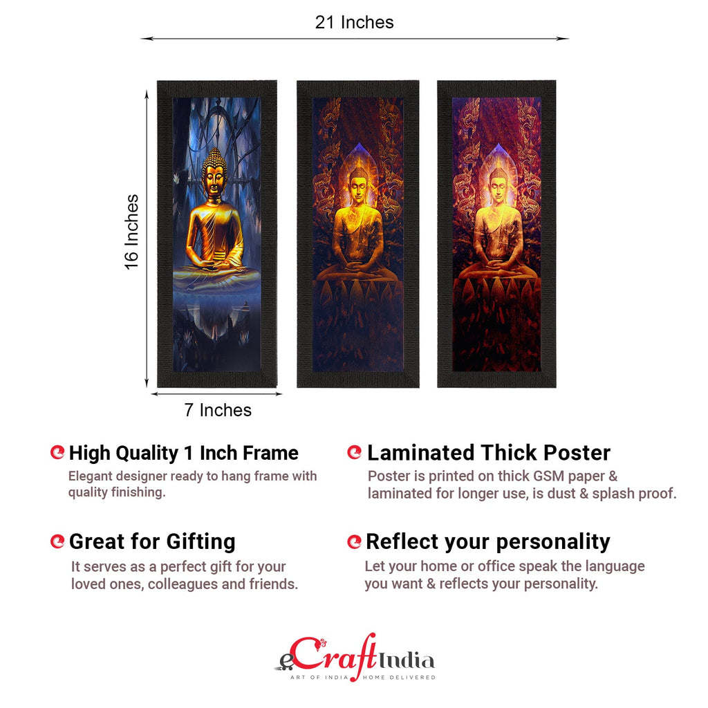 Set Of 3 Lord Buddha Satin Matt Texture UV Art Painting Kafalo