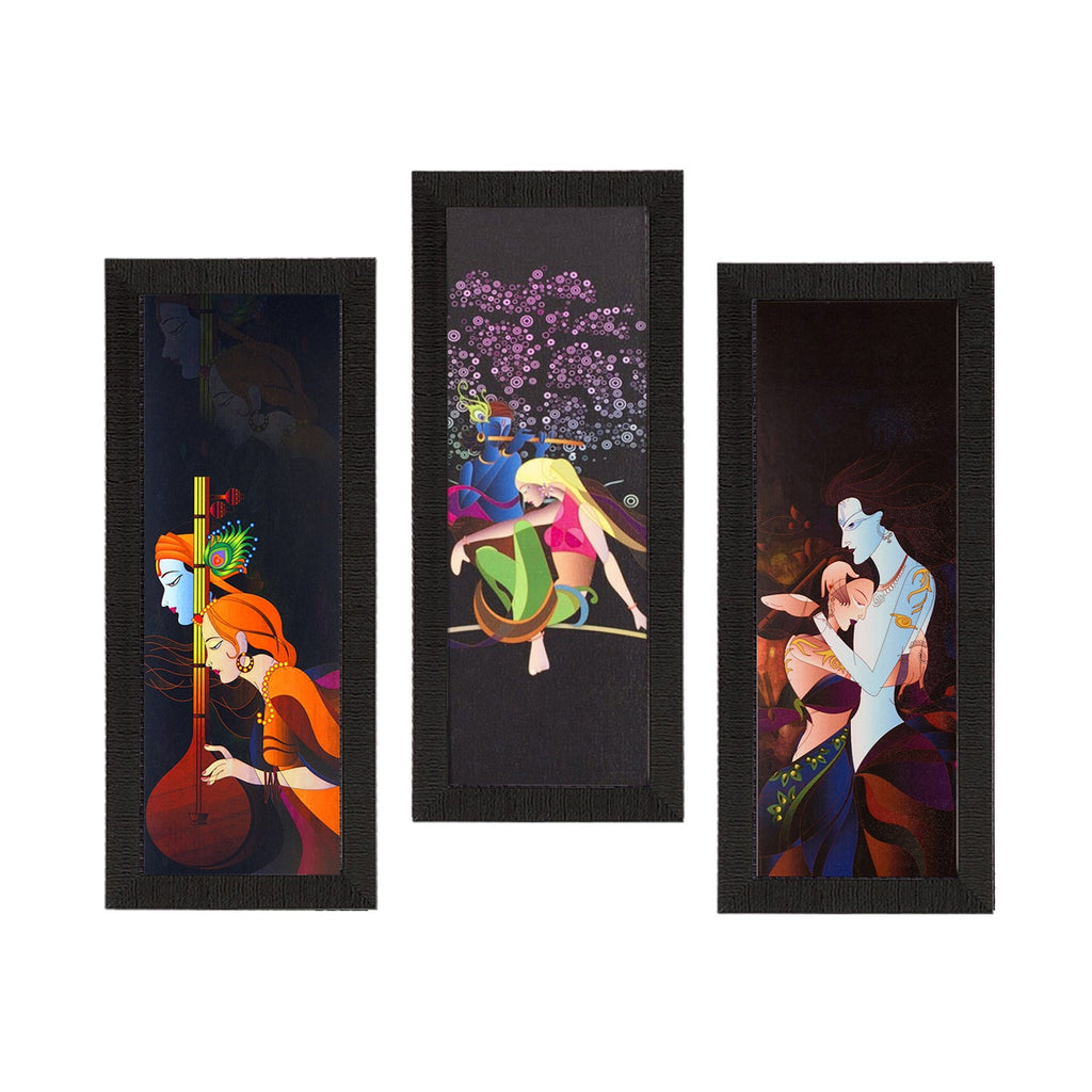 Set Of 3 Radha Krishna Satin Matt Texture UV Art Painting Kafalo