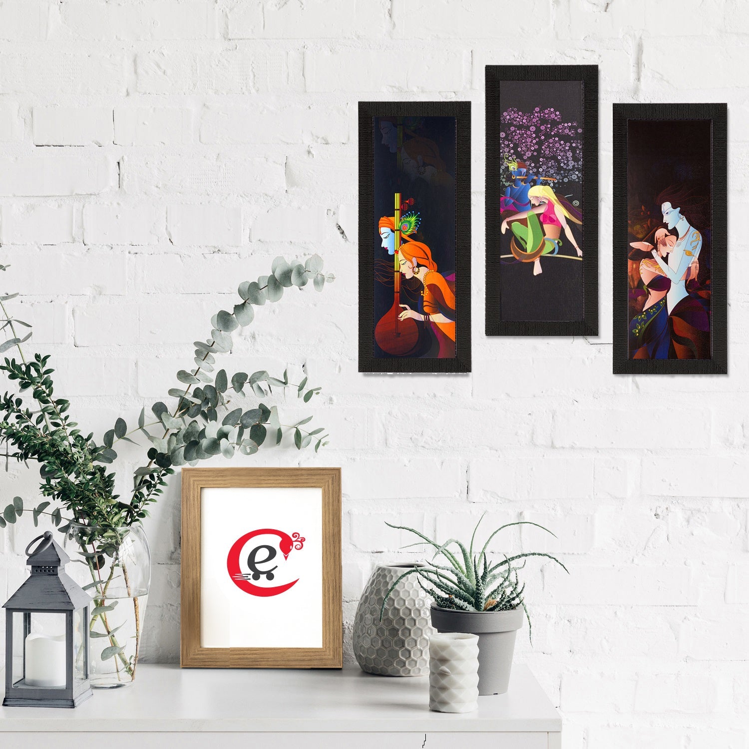 Set Of 3 Radha Krishna Satin Matt Texture UV Art Painting Kafalo