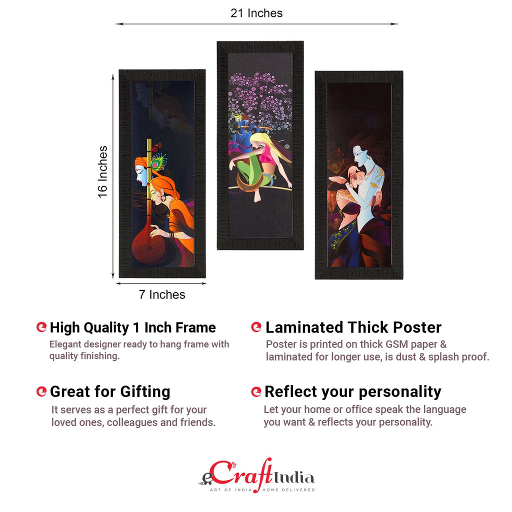 Set Of 3 Radha Krishna Satin Matt Texture UV Art Painting Kafalo