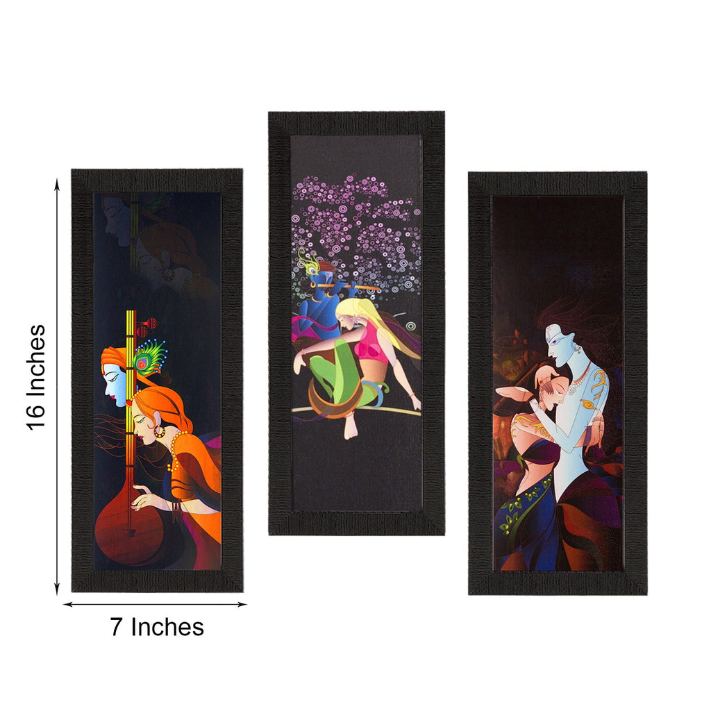 Set Of 3 Radha Krishna Satin Matt Texture UV Art Painting Kafalo