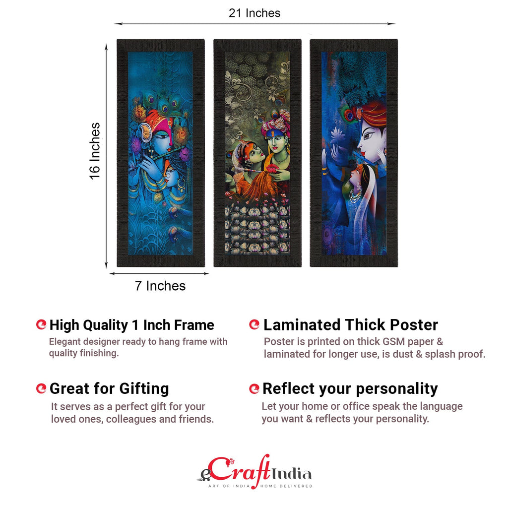 Set Of 3 Radha Krishna Satin Matt Texture UV Art Painting Kafalo