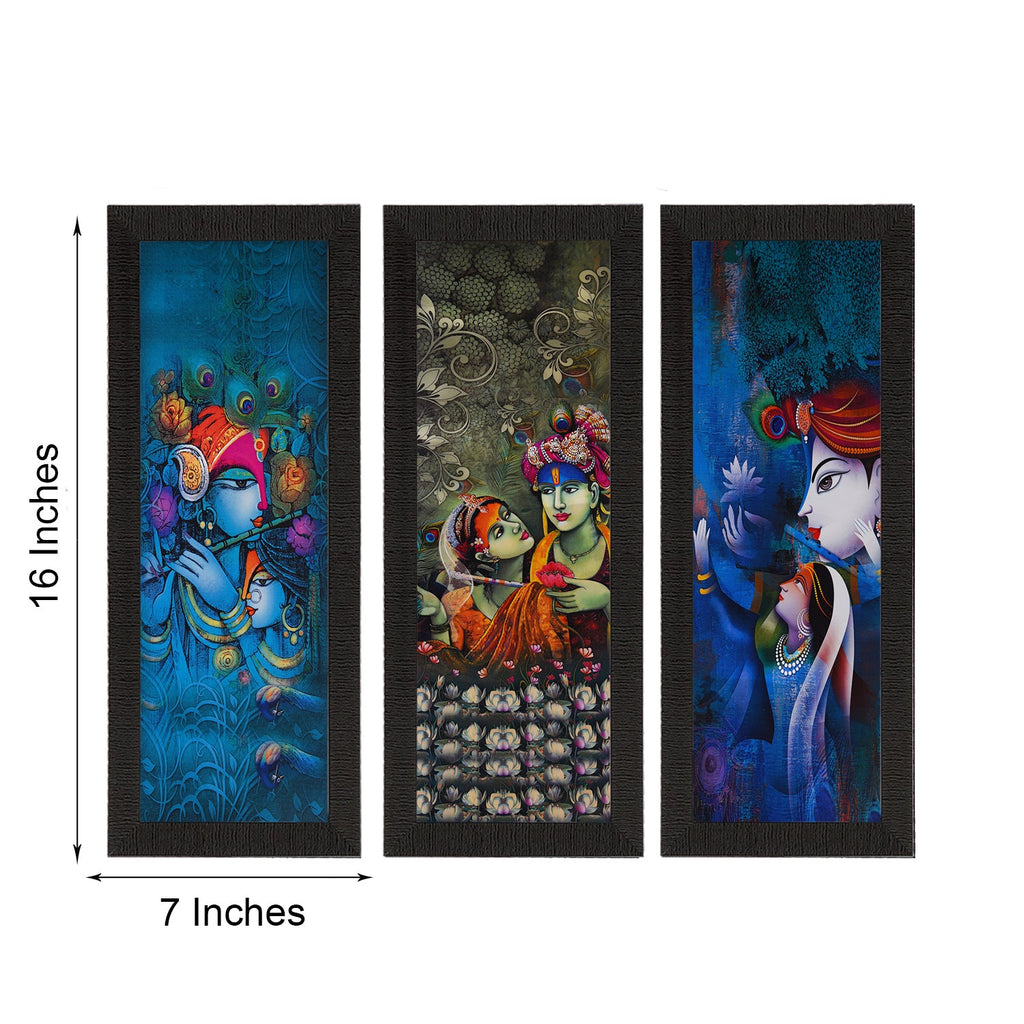 Set Of 3 Radha Krishna Satin Matt Texture UV Art Painting Kafalo