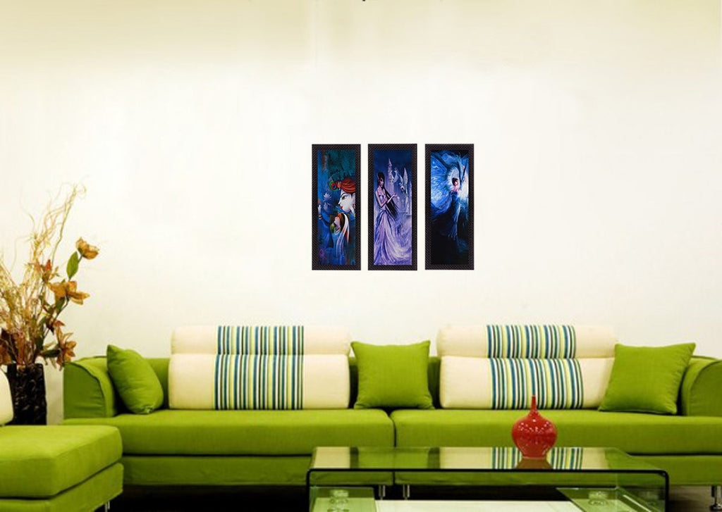 Set Of 3 Radha Krishna & Dancing Angels Satin Matt Texture UV Art Painting Kafalo