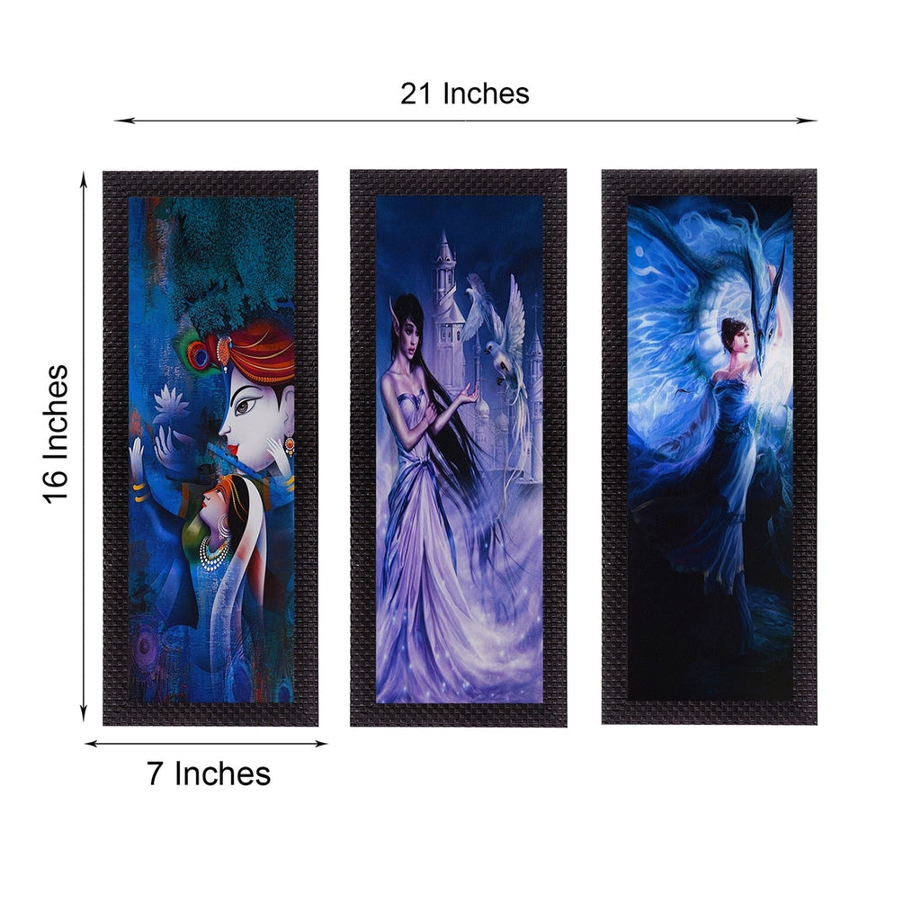 Set Of 3 Radha Krishna & Dancing Angels Satin Matt Texture UV Art Painting Kafalo