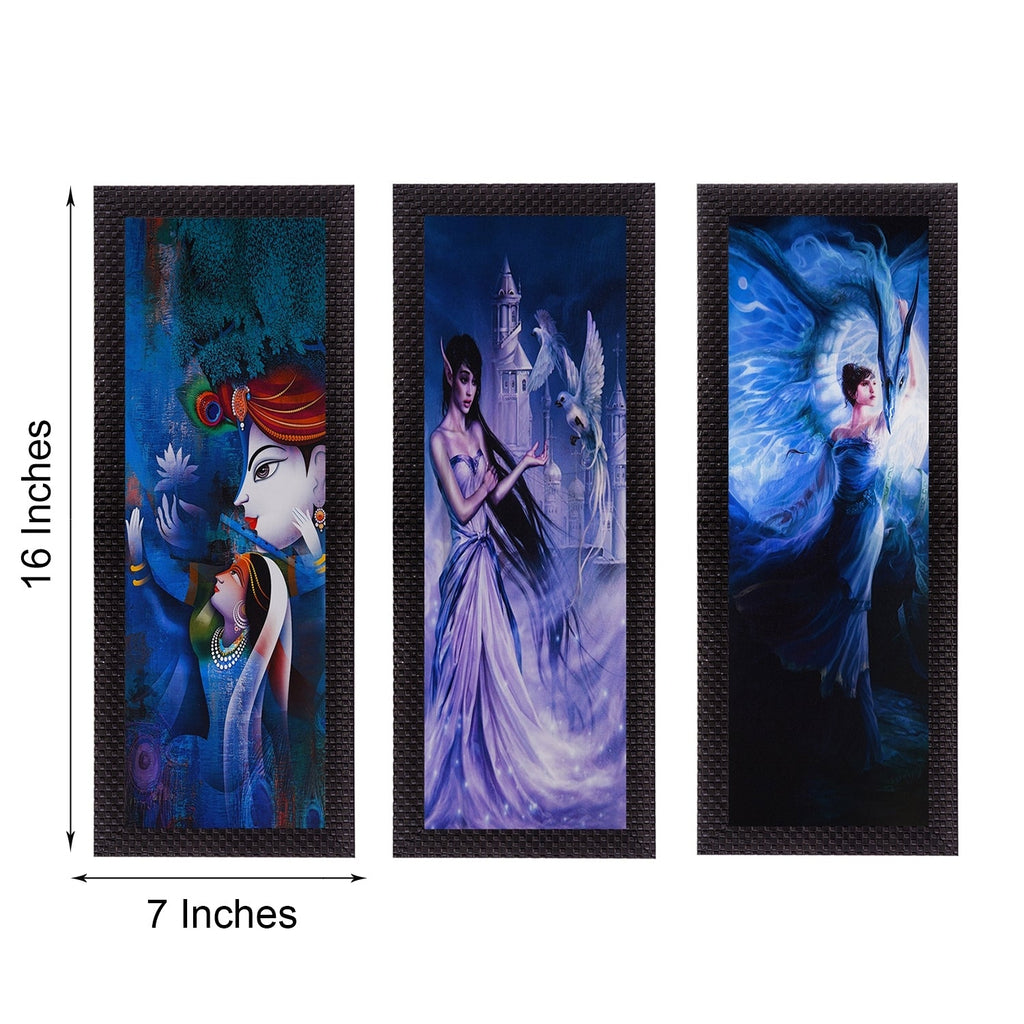 Set Of 3 Radha Krishna & Dancing Angels Satin Matt Texture UV Art Painting Kafalo