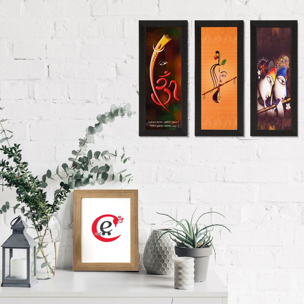 Set Of 3 Radha Krishna & Ganesha Satin Matt Texture UV Art Painting Kafalo