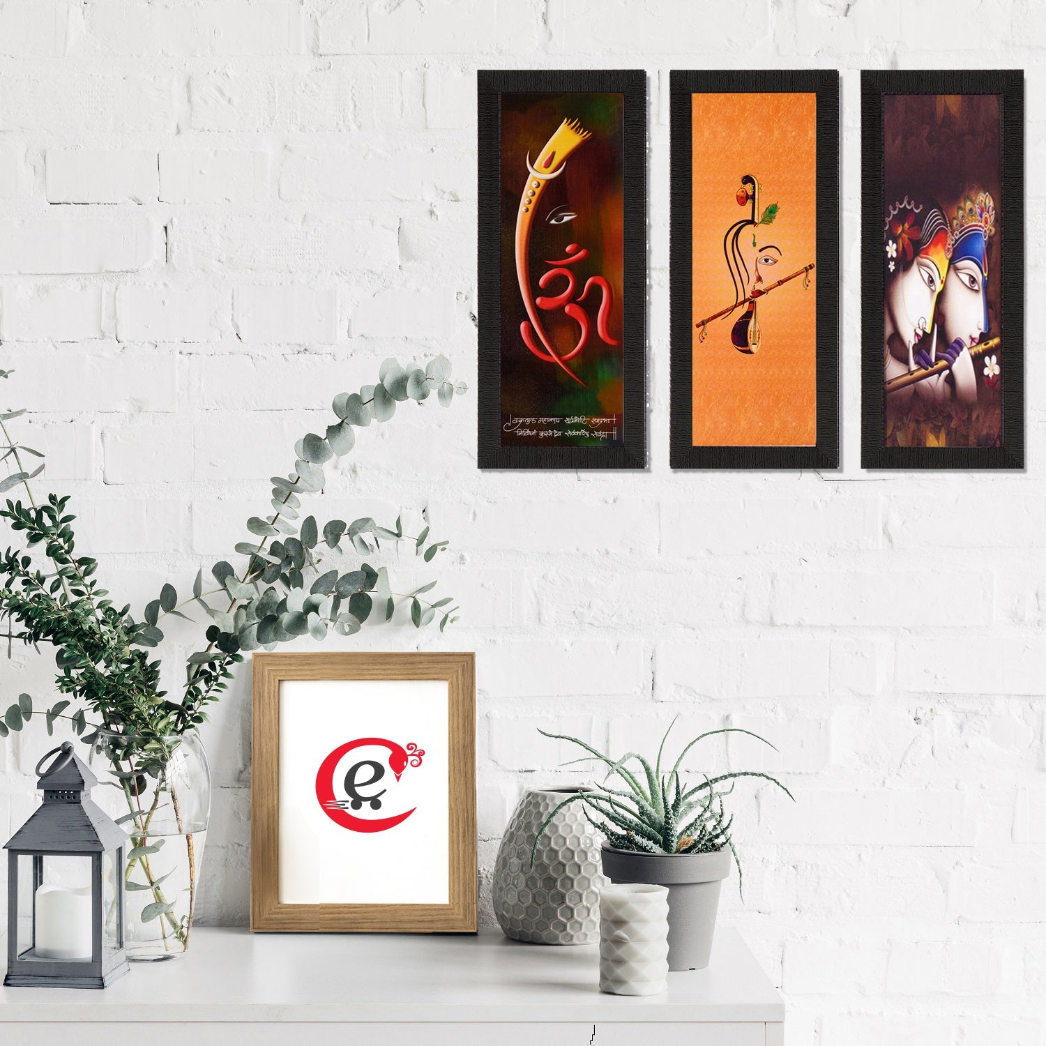 Set Of 3 Radha Krishna & Ganesha Satin Matt Texture UV Art Painting Kafalo