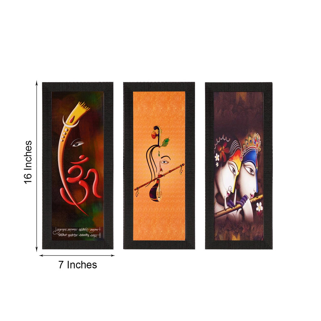 Set Of 3 Radha Krishna & Ganesha Satin Matt Texture UV Art Painting Kafalo