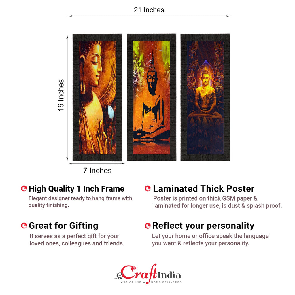 Set Of 3 Lord Buddha Satin Matt Texture UV Art Painting Kafalo